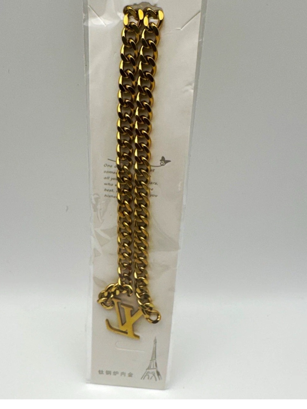 Gold-Tone Men’s Chain Bracelet with LV Pendant